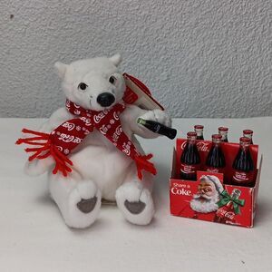 6-Pack Coca Cola Christmas Tree Ornament Polar Bear Red Scarf Drinking Logo